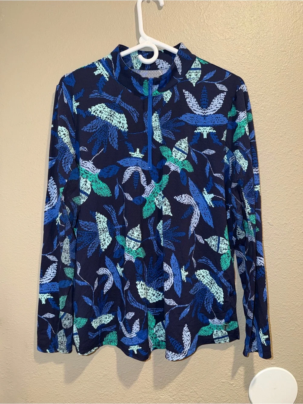Tribal Sport UPF 50+ Floral Quarter Zip Performance Top Navy Blue XL